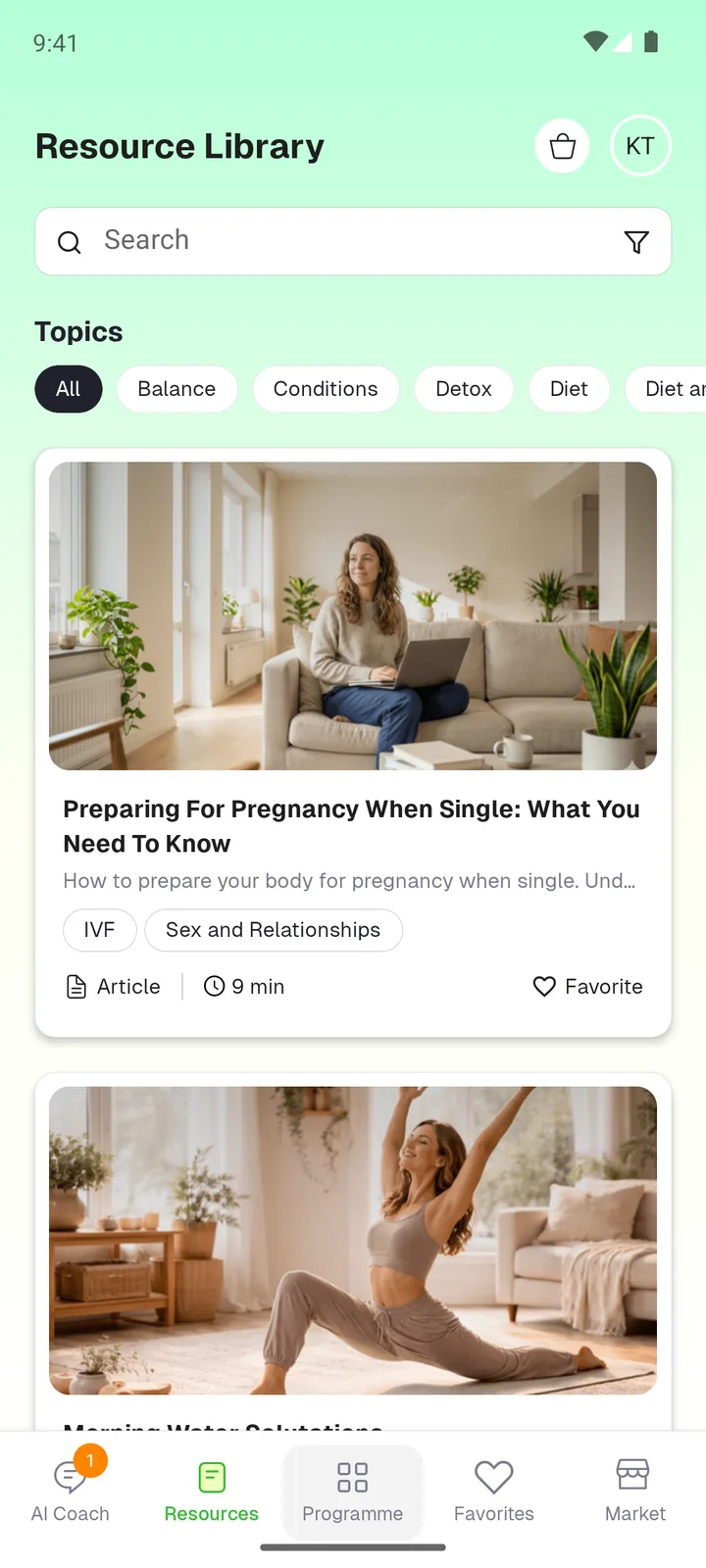The resource library in the Conceivio app